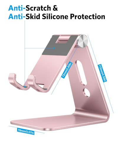 OMOTON Adjustable Cell Phone Stand, C2 Aluminum Desktop Phone Holder Dock Compatible with iPhone 15 14 13 Xs XR 8 Plus 7 6, Samsung Galaxy, Google Pixel, Android Phones, Rose Gold - color: Rose Gold