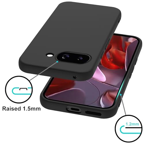 TENOC Phone Case for Google Pixel 9a, Black Case Anti-Fingerprint Protective Bumper Matte Cover for 6.3 Inch