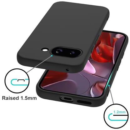 TENOC Phone Case for Google Pixel 9a, Black Case Anti-Fingerprint Protective Bumper Matte Cover for 6.3 Inch