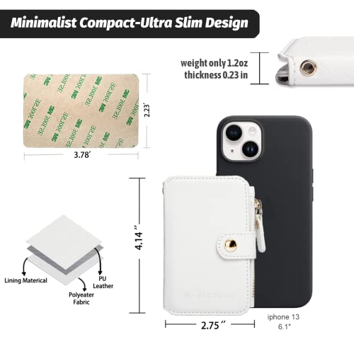 M-Plateau Phone Wallet Stick on, PU Leather Card Holder with Zipper Pocket Compatible with iPhone Case (White) - color: White