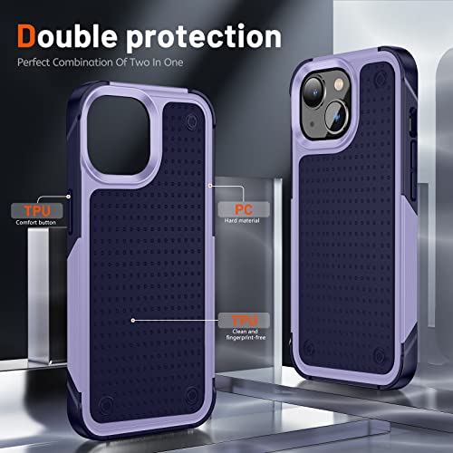 Designed for iPhone 14 Case iPhone 13 Case 2 in 1 Gift Militay Grade Drop Protective Rugged Heavy Duty Cover Shockproof Case for iPhone 14 Phone Case for Women Men boy Girl (Purple+Blue) - color: Purple+Blue