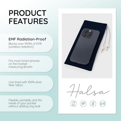 Halsa EMF Cell Phone Sleeve, High-Shield EMF Blocking Pouch, Signal Blocking Anti-EMP Radiation Bag for Digital Privacy Protection, Fits Most Phones, (4x8 Inch) Grey - color: Grey