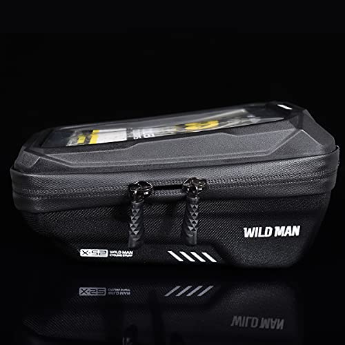 WILD MAN 1L Quick Release Waterproof Bycicle Front Frame Bike Bag Bike Phone Holder with Touch Screen Top for Mountain Road Bike MTB Cycling - color: Black