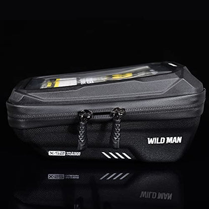 WILD MAN 1L Quick Release Waterproof Bycicle Front Frame Bike Bag Bike Phone Holder with Touch Screen Top for Mountain Road Bike MTB Cycling - color: Black