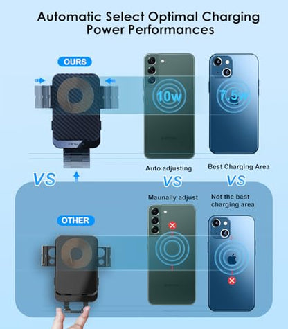 Wireless Car Charger 15W Fast Charging Auto-Clamping Air Vent Phone Mount - color: Royal blue