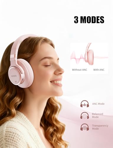 KVIDIO Hybrid Active Noise Cancelling Headphones Over Ear - color: Pink