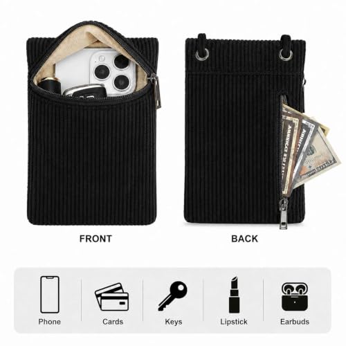 Small Crossbody Women Cell Phone Purse Wallet Bag With Shoulder Strap - color: Black/Corduroy