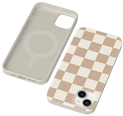 Casely iPhone 14 Plus Case | Fit Check | Neutral Checkerboard | Compatible with MagSafe | Classic Ultra Slim Design - color: Fit Check | Neutral Checkerboard Checkered
