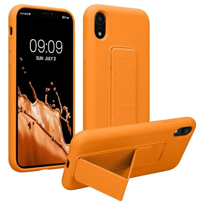 kwmobile Case for Apple iPhone XR Case - Soft TPU Cover with Silicone Coating - with Hand Strap and Stand Function - Shockproof - Fruity Orange - color: Fruity Orange