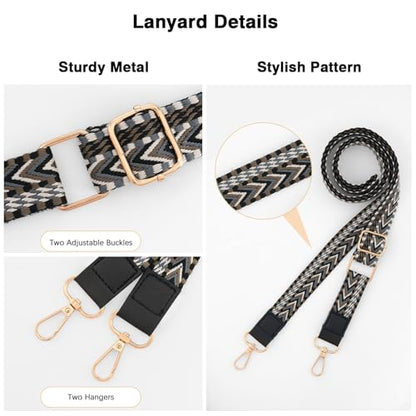 MoKo Universal Phone Lanyard, Braided Adjustable Cell Phone Crossbody Strap Detachable Women & Men Cellphone Lanyards Around The Neck with Patches for iPhone, Most Smartphones, Black & Gray - color: Black & Gray