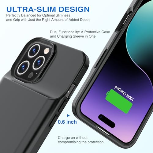 BOPPS Battery Case for iPhone 16 Pro Max 【2026 New】 Ultra-Slim 8500mAh Portable Portable Protective Charger Case Support Carplay Compatible with iPhone 16 Pro Max Charging case,Black