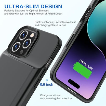 BOPPS Battery Case for iPhone 16 Pro Max 【2026 New】 Ultra-Slim 8500mAh Portable Portable Protective Charger Case Support Carplay Compatible with iPhone 16 Pro Max Charging case,Black