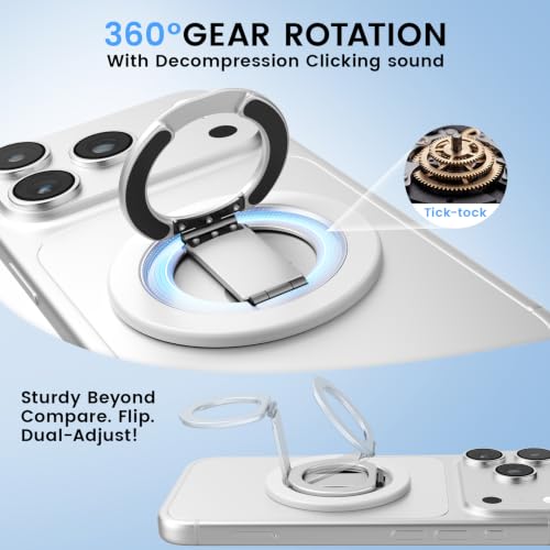 Double Sided Magnetic Kickstand,360°Rotation Cell Phone Grip Stand Finger Ring for iPhone 17 Pro Max 16 15 14 13 12 MagSafe Accessories,Fit Magnetic Car Mount, White - color: White