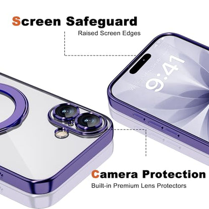 Plating Clear Phone Case for iPhone 17 with Stand 6.3", Purple | Plating Glossy Case for iPhone 17 Phone Case,Magnetic Ring Stand,Compatible with Mag-Safe,Full Camera Protector,TPU