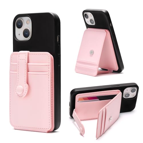 M-Plateau Phone Wallet Stick On, Sticky Credit Card Holder for Cell Phone with Elastic Magnetic Closure, Slim Phone Card Holder with Sticker for Most Smart Phone (Pink) - color: Pink