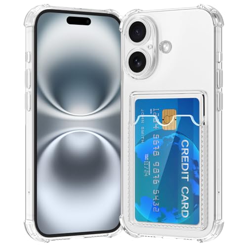Design for iPhone 16 Case with Card Holder, Wallet Case Clear Slim Soft Protective Cover Shockproof Anti-Scratch Phone Card Case for iPhone 16 - size: iPhone 16