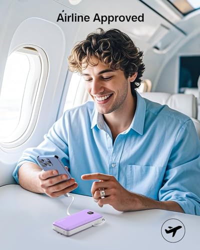 penaover Portable Charger with Built-in Cables&AC Wall Plug,5 Output 2 Input 20000mAh Power Bank,22.5W Fast Charging Battery Pack with LED Display,Compatible with iPhones,Android, Samsung etc,Purple - color: Purple