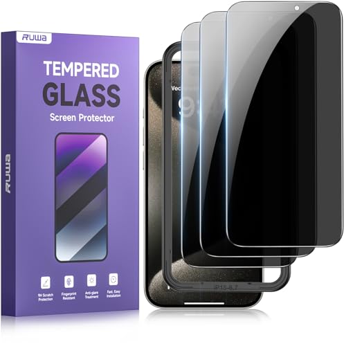 ruwa Privacy Screen Protector for iPhone 15 Plus/16 Plus [6.7 Inch][3-Pack] Anti-peep Tempered Glass Film with Easy Installation Alignment Frame, 9H Hardness, Scratch Resistant, Case Friendly - size: for iPhone 15 Plus/16 Plus-6.7 inch 3-Pack