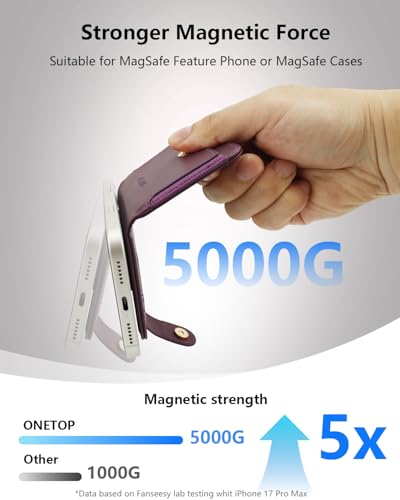 ONETOP for MagSafe Wallet,Magnetic Phone Wallet with 5 Card Slots,Purple | 1-12 Cards/Cash Holder for iPhone 17/16/15/14/13/12 Series,Detachable Wallet Stick-On Back,PU Leather RFID Blocking Kickstand - color: Purple