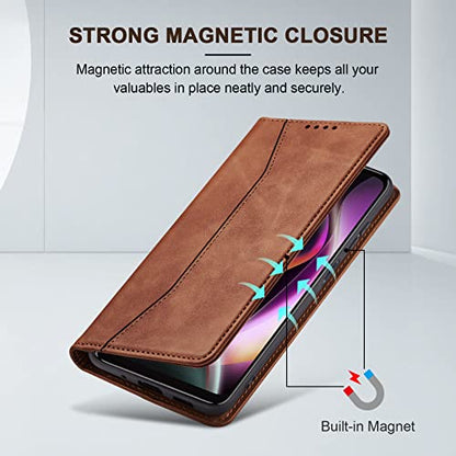 Jasonyu Flip Wallet Case for Moto G 5G (2022),Leather Magnetic Folio Cover with Card Holder,Kickstand - TPU Shockproof Durable Protective Phone Case,Brown | PU Leather Magnetic Folio Cover,with Card Holder,Kickstand,TPU Shockproof,Durable,Protective Phone