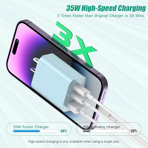 [2-Pack]iPhone 17 Charger Block,35W 3-Port Fast USB Charger Block Wall Plug - color: 2Pack Blue, size: 2Pack