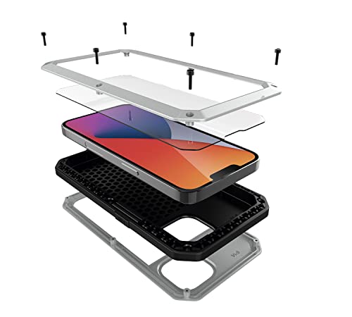 for iPhone 14 Plus Case, 360 Full Body Protective Cover Heavy Duty Shockproof Tough Armour Aluminum Metal Case with Silicone Built-in Screen Protector for iPhone 14 Plus 6.7 Inch - Silver - color: Silver