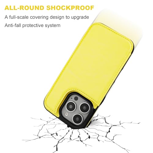 ONETOP for iPhone 16 Pro Wallet Case with Credit Card Holder,Yellow | Kickstand,ID/Cash Holder,Case Wallet with Card Slots,Double Magnetic Clasp,Durable PU Leather Shockproof Cover for Women Men - color: Yellow