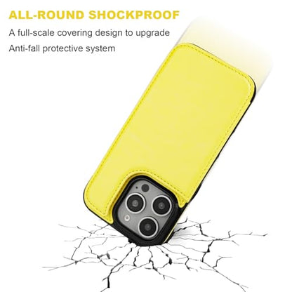 ONETOP for iPhone 16 Pro Wallet Case with Credit Card Holder,Yellow | Kickstand,ID/Cash Holder,Case Wallet with Card Slots,Double Magnetic Clasp,Durable PU Leather Shockproof Cover for Women Men - color: Yellow