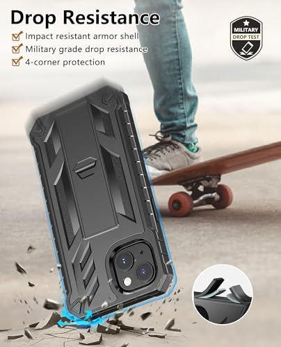SOiOS for iPhone 13/14/15 Phone Case: for iPhone 16e Protective Cover with Built-in Kickstand | Heavy Duty Military Grade Hard Protection Shock Proof | Durable Dual-Layer Design Black | with Kickstand, 20FT Military-Grade Drop Shockproof Protection, Durab