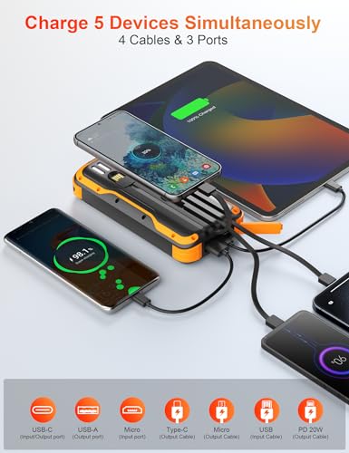 Solar Power Bank 40000mAh PD20W Fast Charging Portable Solar Charger - color: Orange