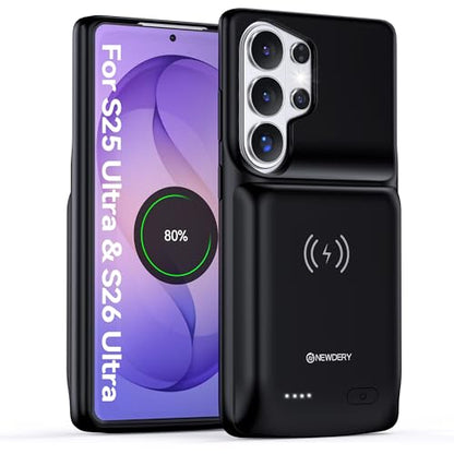 NEWDERY Battery Case for Samsung Galaxy S26 Ultra/S25 Ultra 6.9", 9500mAh | Protable Charger Case with Led Indicators, Qi Wireless Charging Supported, Rechargeable Battery Pack for Travel Use - size: For Galaxy S26 Ultra 6.9"