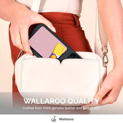 Wallaroo Premium Leather Cell Phone Wallet Stick On - Android and iPhone Wallet and Card Holder for Women and Men - Durable with Non-Slip Lining Secures Up to 3 Cards - color: Rose Gold Leather