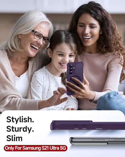 LeYi for S21-Ultra Phone Case: MagSafe Fit & Slim Frosted Translucent | Samsung Galaxy S21 Ultra Case Military-Grade Protection Soft-Touch Funda para Samsung Galaxy S 21Ultra5G Cellphone, Purple - color: Purple, size: Galaxy S21 Ultra (6.8 Inch)
