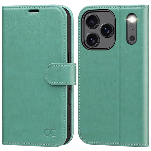 OCASE Compatible with iPhone 17 Pro Wallet Case, PU Leather Flip Folio Case with Card Holders RFID Blocking Kickstand [Shockproof TPU Inner Shell] Phone Cover 6.3 Inch 2025, Green - color: Green