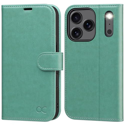 OCASE Compatible with iPhone 17 Pro Wallet Case, PU Leather Flip Folio Case with Card Holders RFID Blocking Kickstand [Shockproof TPU Inner Shell] Phone Cover 6.3 Inch 2025, Green - color: Green