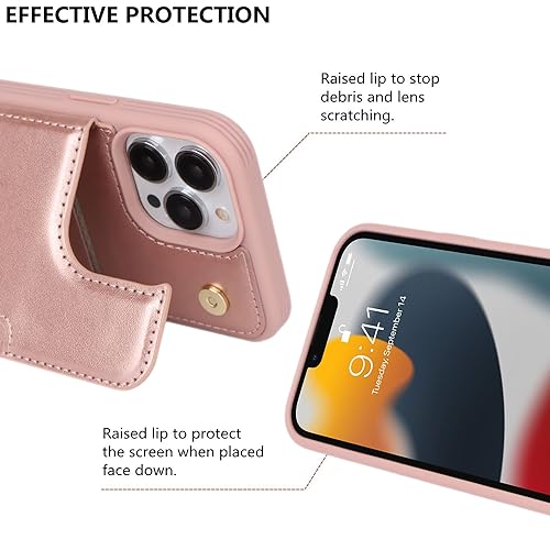 iCoverCase Compatible with iPhone 13 Pro Case with Card Holder, Wallet Phone Case for Women Men RFID Blocking PU Leather Protective Case 6.1 Inch (Rose Gold) - color: Rose Gold