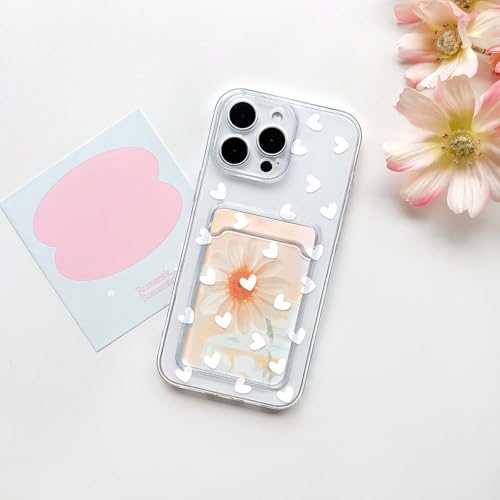 NITITOP Compatible with iPhone 15 Pro Max Case Clear with Card Holder Cute White Love Heart Pattern Design Design Soft TPU Shock-Absorbing Wallet Case Protective Cover - White - color: White, size: iPhone 15 Pro Max