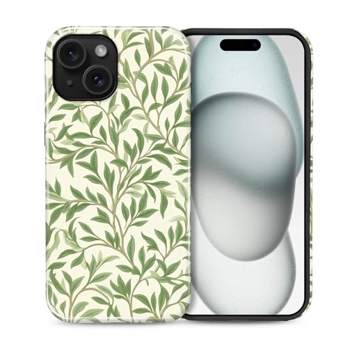 Case for iPhone 15, Shockproof Hybrid Protective Phone Case, Dual-Layer Drop Protection Anti-Scratch, Green Leaves - color: Green Leaves, size: iPhone 15