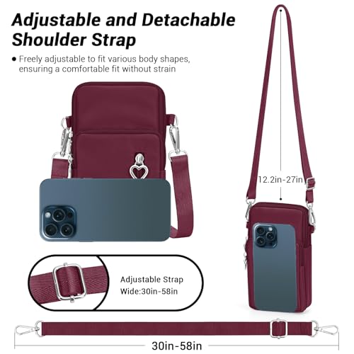 YINHEXI Small Crossbody Bags for Women Trendy, Mini Triple Compartment Cell Phone Crossbody Wallet Purses - color: Burgundy Red-2