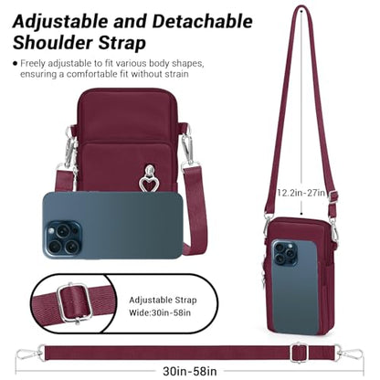YINHEXI Small Crossbody Bags for Women Trendy, Mini Triple Compartment Cell Phone Crossbody Wallet Purses - color: Burgundy Red-2