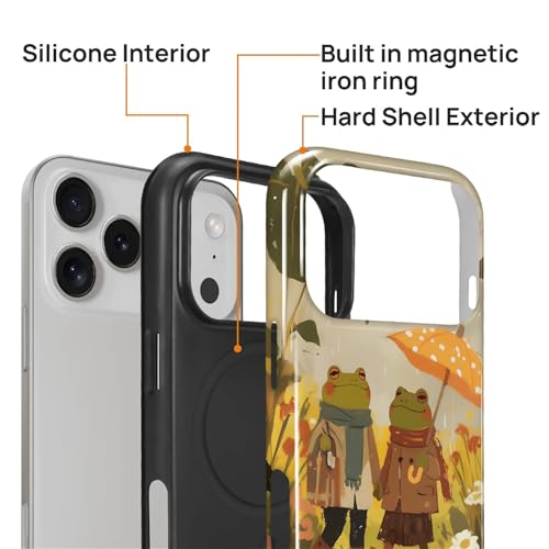 Magnetic for iPhone 17 Pro Case,[Compatible with Magsafe] Dual Layer Protective Heavy Duty Shockproof Rugged Drop Protection Bumper Hybrid Case - Rain Frog and Toad - color: Rain Frog and Toad, size: iPhone 17 Pro