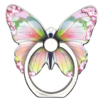 Bling Metal Cute Butterfly Cell Phone Ring Holder 360°Rotation Finger Stand Kickstand Universal Compatible with All Smartphone(Diamond Pink) - color: pink diamond