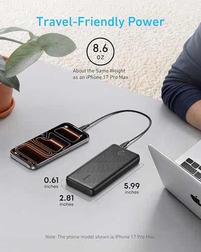 Anker Power Bank, 10,000mAh Portable Charger, PowerIQ USB-C Battery Pack - color: Black