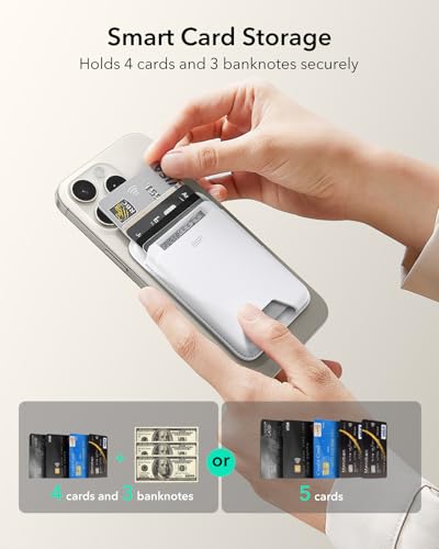 ESR for MagSafe Wallet, 5 Card Holder for Phone Case, RFID Blocking | MagSafe Sticker Included, Slim Magnetic Wallet for iPhone 17 Pro Max 17e 16 15 14 13 12 Series, Selected Samsung Galaxy,White - color: White