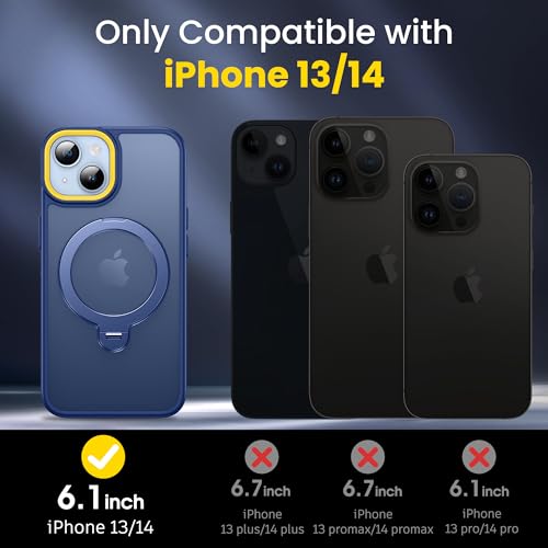 Supdeal Magnetic Stand Case for iPhone 13/14, [360° Rotating Invisible Kickstand] [Compatible with Mag Safe] [Military Grade Protection] Ring Magnet Holder Matte Phone Cover, 6.1'', Blue - color: Blue, size: iPhone 13/14