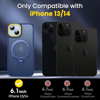 Supdeal Magnetic Stand Case for iPhone 13/14, [360° Rotating Invisible Kickstand] [Compatible with Mag Safe] [Military Grade Protection] Ring Magnet Holder Matte Phone Cover, 6.1'', Blue - color: Blue, size: iPhone 13/14