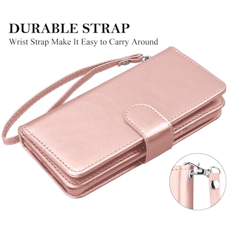 for Motorola Moto G Power 5G 2025 Case, for Moto G Power 2025 Wallet Case, PU Leather Credit Card Holder [9 Card Slots] Folio Flip Detachable Magnetic Cover Kickstand & Lanyard,Rose Gold - color: Rose Gold