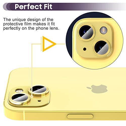 Suoman for iPhone 14 6.1 inch/iPhone 14 Plus 6.7 inch Camera Lens Protector, 9H Tempered Glass Film, [Does not Affect Night Shots] Metal Lens Protective Cover -Yellow - color: Yellow