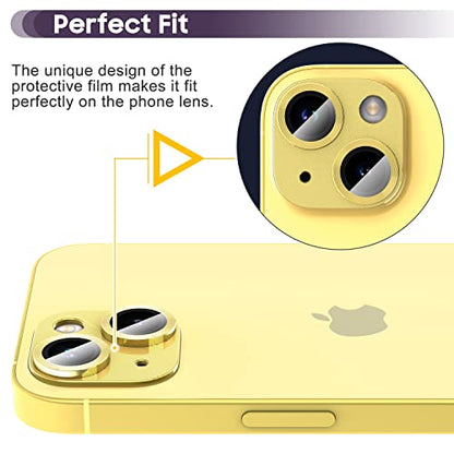 Suoman for iPhone 14 6.1 inch/iPhone 14 Plus 6.7 inch Camera Lens Protector, 9H Tempered Glass Film, [Does not Affect Night Shots] Metal Lens Protective Cover -Yellow - color: Yellow