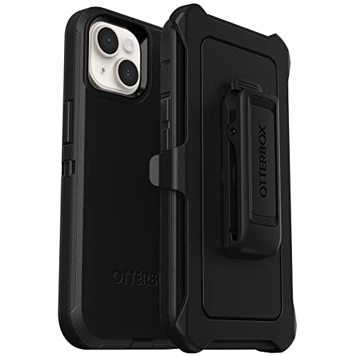OtterBox iPhone 14 & iPhone 13 Defender Series Case - Black, Rugged & Durable, with Port Protection, Includes Holster Clip Kickstand - color: Black